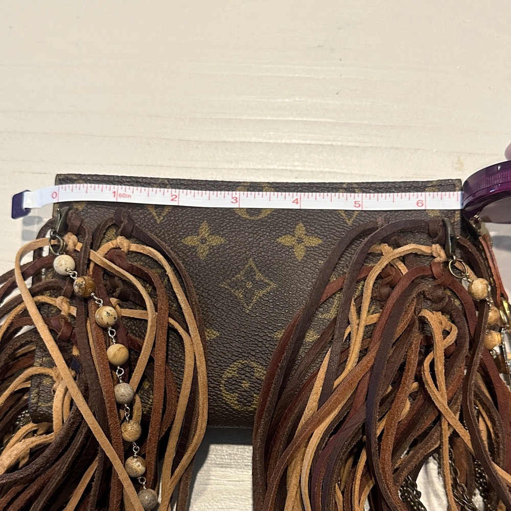 Vintage Boho Louis Vuitton Fringed Wristlet Pouch - Brown Multitone - Picture 7 of 9